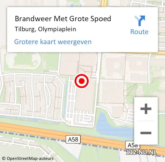 Locatie op kaart van de 112 melding: Brandweer Met Grote Spoed Naar Tilburg, Olympiaplein op 18 januari 2022 10:03