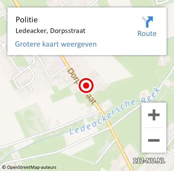 Locatie op kaart van de 112 melding: Politie Ledeacker, Dorpsstraat op 18 januari 2022 10:46