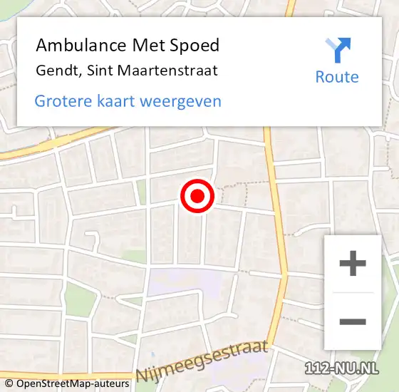 Locatie op kaart van de 112 melding: Ambulance Met Spoed Naar Gendt, Sint Maartenstraat op 18 januari 2022 14:33
