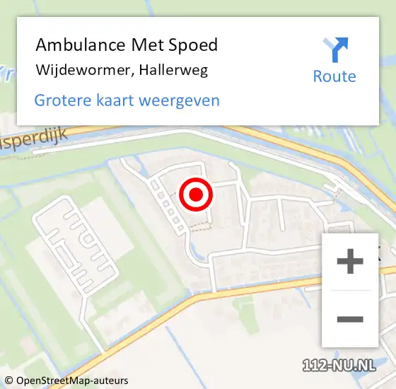 Locatie op kaart van de 112 melding: Ambulance Met Spoed Naar Wijdewormer, Hallerweg op 18 januari 2022 15:01