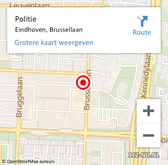 Locatie op kaart van de 112 melding: Politie Eindhoven, Brussellaan op 18 januari 2022 19:27