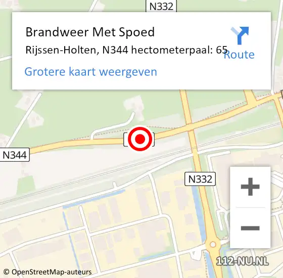 Locatie op kaart van de 112 melding: Brandweer Met Spoed Naar Rijssen-Holten, N344 hectometerpaal: 65 op 18 januari 2022 20:48