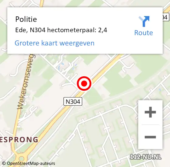 Locatie op kaart van de 112 melding: Politie Ede, N304 hectometerpaal: 2,4 op 18 januari 2022 21:07