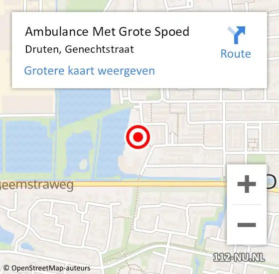 Locatie op kaart van de 112 melding: Ambulance Met Grote Spoed Naar Druten, Genechtstraat op 19 januari 2022 00:10