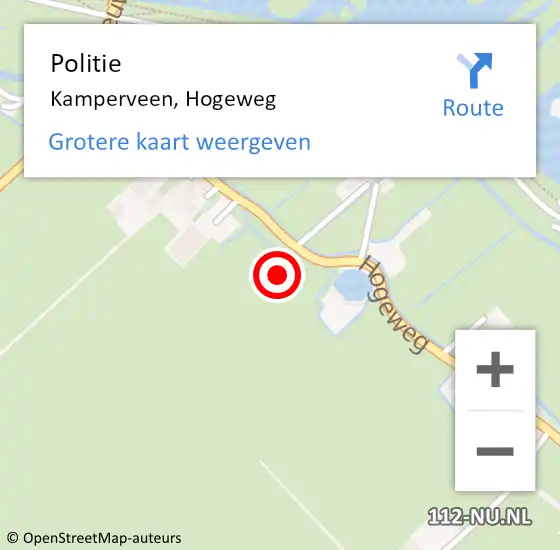 Locatie op kaart van de 112 melding: Politie Kamperveen, Hogeweg op 19 januari 2022 00:57