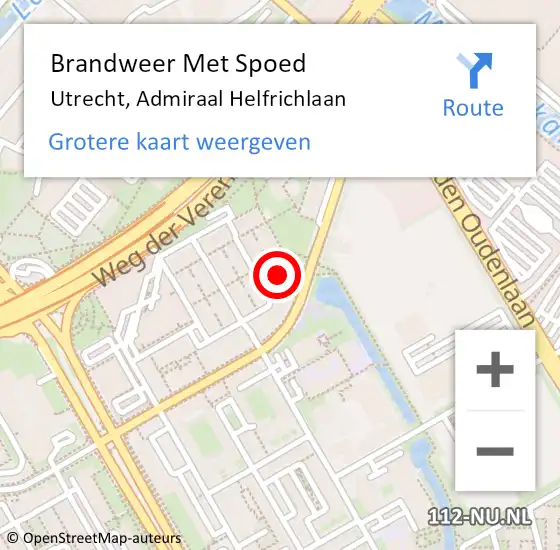 Locatie op kaart van de 112 melding: Brandweer Met Spoed Naar Utrecht, Admiraal Helfrichlaan op 19 januari 2022 02:46
