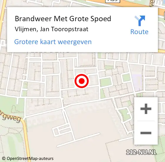 Locatie op kaart van de 112 melding: Brandweer Met Grote Spoed Naar Vlijmen, Jan Tooropstraat op 19 januari 2022 02:48