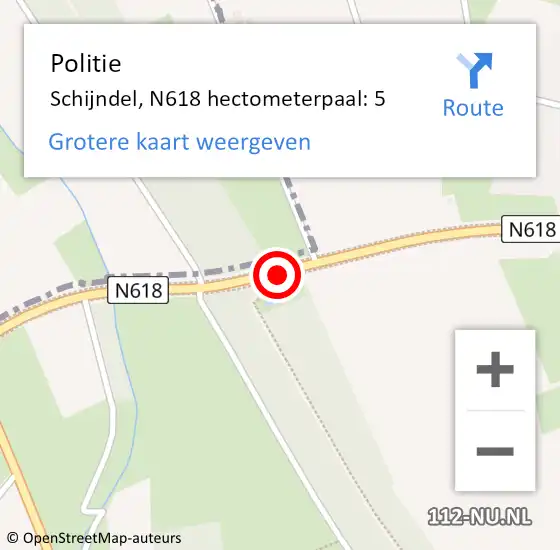 Locatie op kaart van de 112 melding: Politie Schijndel, N618 hectometerpaal: 5 op 19 januari 2022 09:09