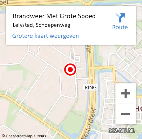 Locatie op kaart van de 112 melding: Brandweer Met Grote Spoed Naar Lelystad, Schoepenweg op 19 januari 2022 13:31