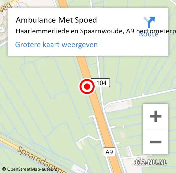 Locatie op kaart van de 112 melding: Ambulance Met Spoed Naar Haarlemmerliede en Spaarnwoude, A9 hectometerpaal: 45,9 op 19 januari 2022 15:52
