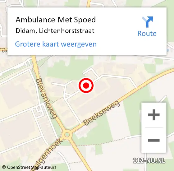 Locatie op kaart van de 112 melding: Ambulance Met Spoed Naar Didam, Lichtenhorststraat op 19 januari 2022 16:03