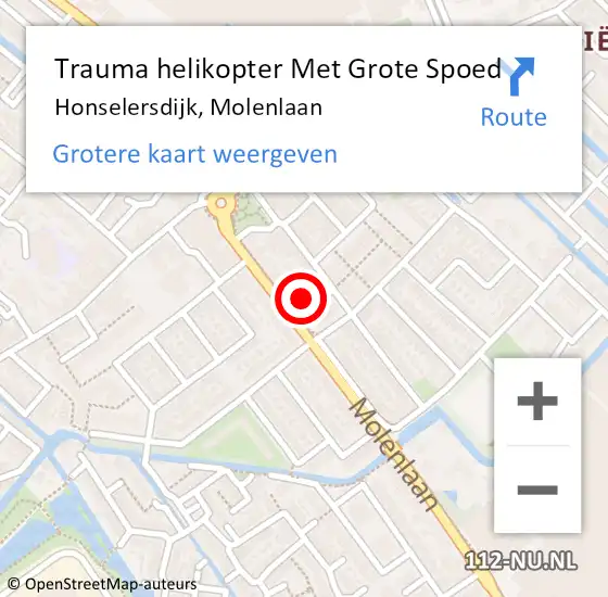 Locatie op kaart van de 112 melding: Trauma helikopter Met Grote Spoed Naar Honselersdijk, Molenlaan op 19 januari 2022 16:47