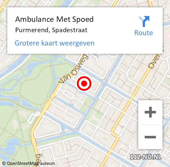 Locatie op kaart van de 112 melding: Ambulance Met Spoed Naar Purmerend, Spadestraat op 19 januari 2022 18:34