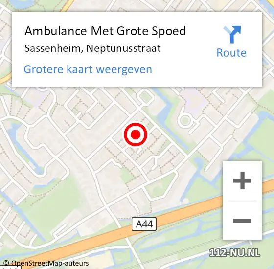 Locatie op kaart van de 112 melding: Ambulance Met Grote Spoed Naar Sassenheim, Neptunusstraat op 19 januari 2022 19:53