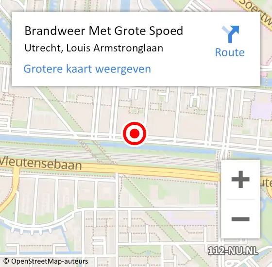 Locatie op kaart van de 112 melding: Brandweer Met Grote Spoed Naar Utrecht, Louis Armstronglaan op 20 januari 2022 01:47