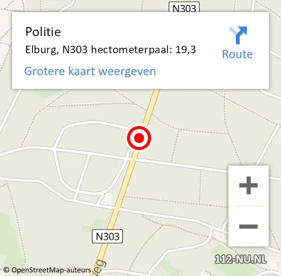 Locatie op kaart van de 112 melding: Politie Elburg, N303 hectometerpaal: 19,3 op 20 januari 2022 14:16