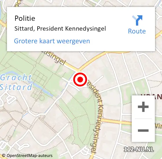 Locatie op kaart van de 112 melding: Politie Sittard, President Kennedysingel op 20 januari 2022 14:20