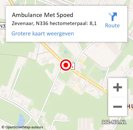 Locatie op kaart van de 112 melding: Ambulance Met Spoed Naar Zevenaar, N336 hectometerpaal: 8,1 op 20 januari 2022 15:23