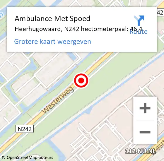 Locatie op kaart van de 112 melding: Ambulance Met Spoed Naar Heerhugowaard, N242 hectometerpaal: 46,4 op 20 januari 2022 16:53
