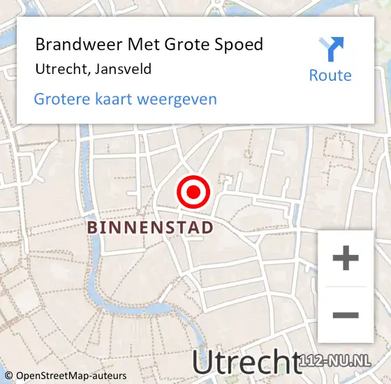 Locatie op kaart van de 112 melding: Brandweer Met Grote Spoed Naar Utrecht, Jansveld op 20 januari 2022 23:27