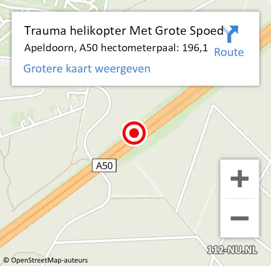 Locatie op kaart van de 112 melding: Trauma helikopter Met Grote Spoed Naar Apeldoorn, A50 hectometerpaal: 196,1 op 21 januari 2022 07:35