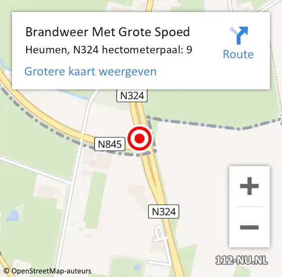 Locatie op kaart van de 112 melding: Brandweer Met Grote Spoed Naar Heumen, N324 hectometerpaal: 9 op 21 januari 2022 11:13