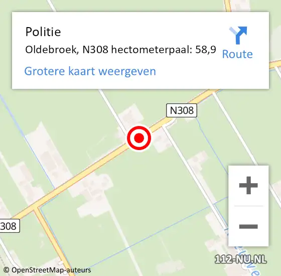 Locatie op kaart van de 112 melding: Politie Oldebroek, N308 hectometerpaal: 58,9 op 21 januari 2022 14:11