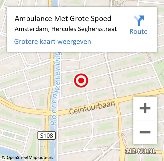 Locatie op kaart van de 112 melding: Ambulance Met Grote Spoed Naar Amsterdam, Hercules Seghersstraat op 21 januari 2022 19:56
