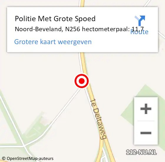 Locatie op kaart van de 112 melding: Politie Met Grote Spoed Naar Noord-Beveland, N256 hectometerpaal: 11,7 op 22 januari 2022 02:10