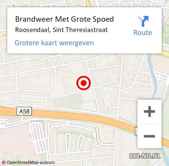 Locatie op kaart van de 112 melding: Brandweer Met Grote Spoed Naar Roosendaal, Sint Theresiastraat op 22 januari 2022 03:13