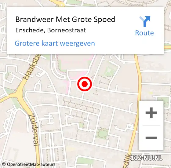 Locatie op kaart van de 112 melding: Brandweer Met Grote Spoed Naar Enschede, Borneostraat op 22 januari 2022 12:37