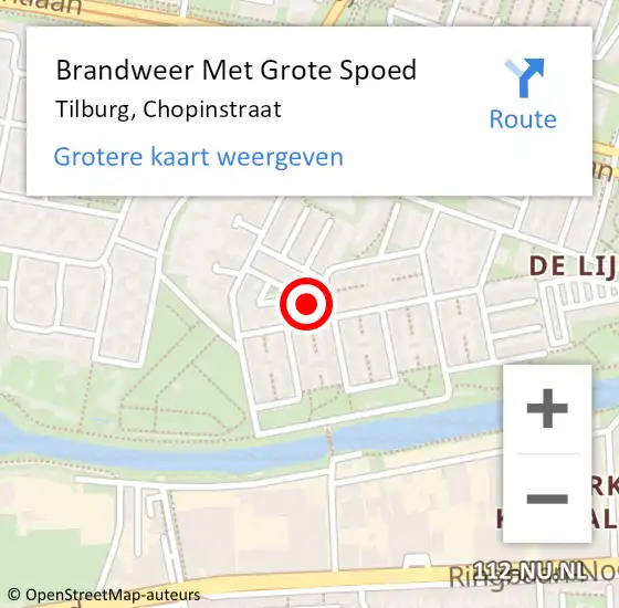 Locatie op kaart van de 112 melding: Brandweer Met Grote Spoed Naar Tilburg, Chopinstraat op 22 januari 2022 15:11