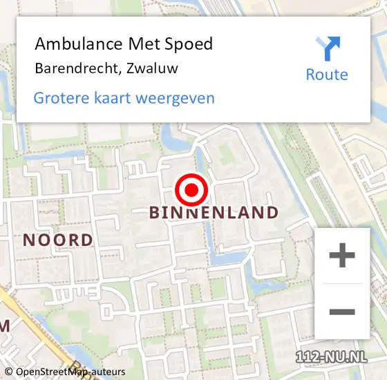 Locatie op kaart van de 112 melding: Ambulance Met Spoed Naar Barendrecht, Zwaluw op 23 januari 2022 03:57