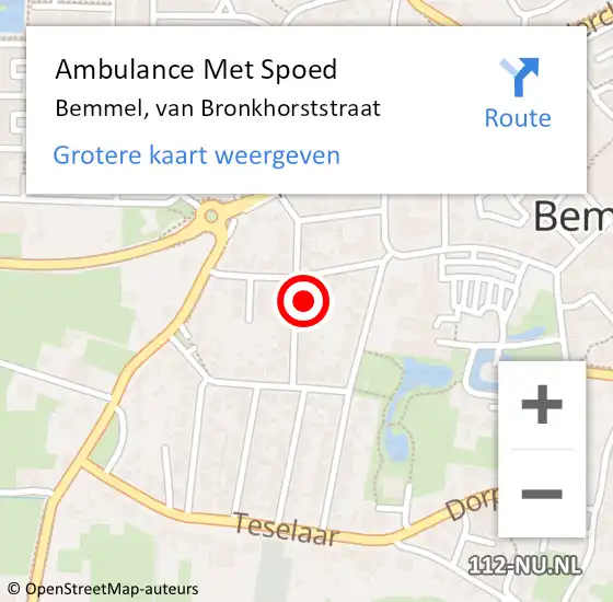 Locatie op kaart van de 112 melding: Ambulance Met Spoed Naar Bemmel, van Bronkhorststraat op 23 januari 2022 07:23
