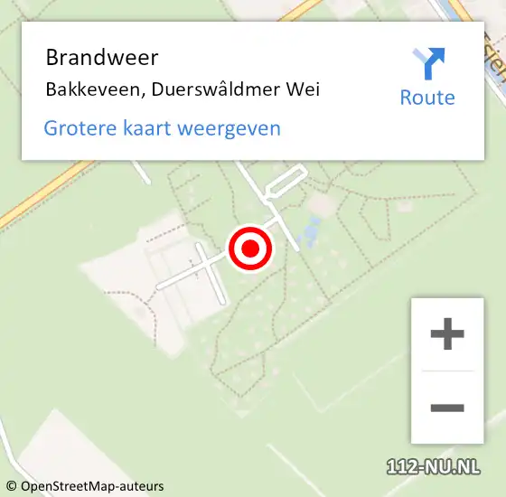 Locatie op kaart van de 112 melding: Brandweer Bakkeveen, Duerswâldmer Wei op 23 januari 2022 12:33