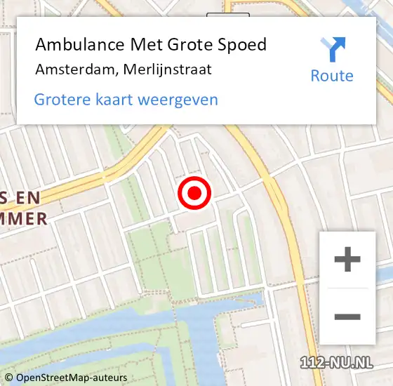 Locatie op kaart van de 112 melding: Ambulance Met Grote Spoed Naar Amsterdam, Merlijnstraat op 23 januari 2022 19:47