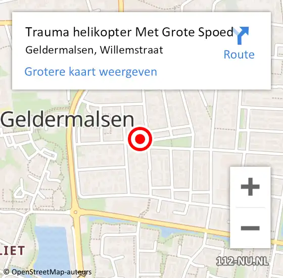 Locatie op kaart van de 112 melding: Trauma helikopter Met Grote Spoed Naar Geldermalsen, Willemstraat op 23 januari 2022 22:15
