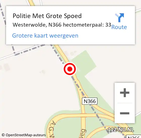 Locatie op kaart van de 112 melding: Politie Met Grote Spoed Naar Vlagtwedde, N366 hectometerpaal: 33 op 23 januari 2022 23:14