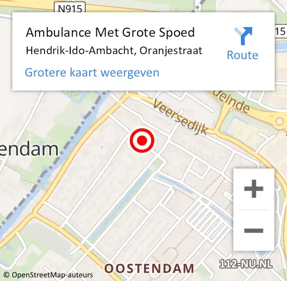 Locatie op kaart van de 112 melding: Ambulance Met Grote Spoed Naar Hendrik-Ido-Ambacht, Oranjestraat op 24 januari 2022 03:25