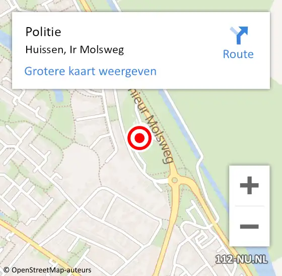 Locatie op kaart van de 112 melding: Politie Huissen, Ir Molsweg op 24 januari 2022 08:31