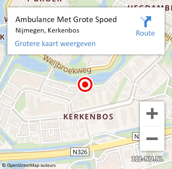 Locatie op kaart van de 112 melding: Ambulance Met Grote Spoed Naar Nijmegen, Kerkenbos op 24 januari 2022 10:04