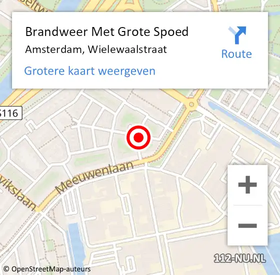 Locatie op kaart van de 112 melding: Brandweer Met Grote Spoed Naar Amsterdam, Wielewaalstraat op 24 januari 2022 14:03
