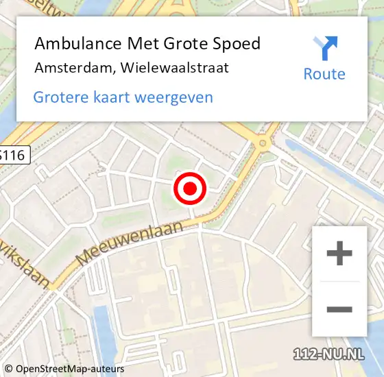 Locatie op kaart van de 112 melding: Ambulance Met Grote Spoed Naar Amsterdam, Wielewaalstraat op 24 januari 2022 14:04