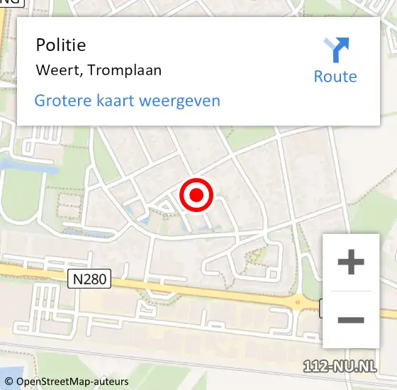 Locatie op kaart van de 112 melding: Politie Weert, Tromplaan op 24 januari 2022 17:34