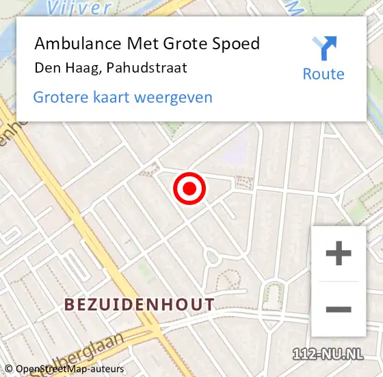 Locatie op kaart van de 112 melding: Ambulance Met Grote Spoed Naar Den Haag, Pahudstraat op 24 januari 2022 17:57