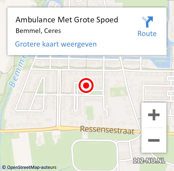 Locatie op kaart van de 112 melding: Ambulance Met Grote Spoed Naar Bemmel, Ceres op 24 januari 2022 18:11