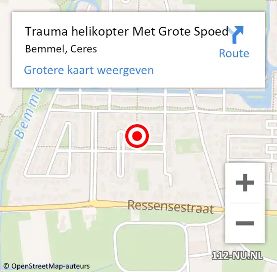 Locatie op kaart van de 112 melding: Trauma helikopter Met Grote Spoed Naar Bemmel, Ceres op 24 januari 2022 18:13