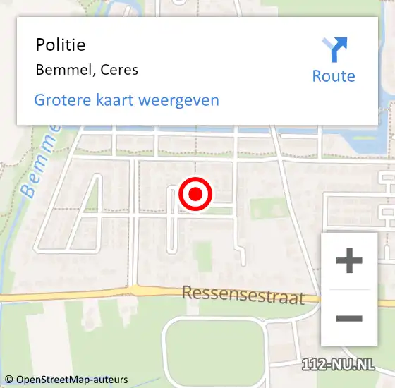Locatie op kaart van de 112 melding: Politie Bemmel, Ceres op 24 januari 2022 18:18