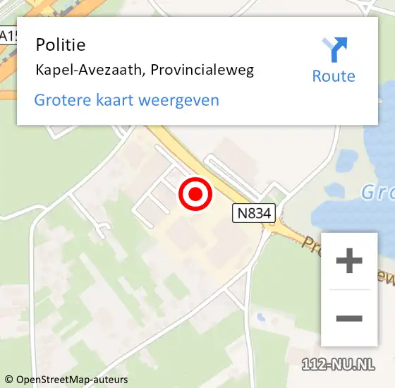 Locatie op kaart van de 112 melding: Politie Kapel-Avezaath, Provincialeweg op 24 januari 2022 20:32