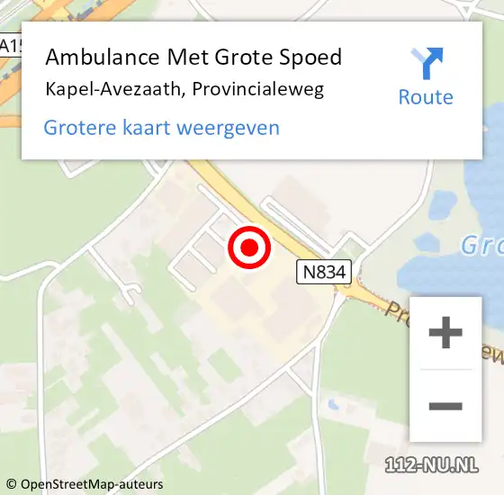 Locatie op kaart van de 112 melding: Ambulance Met Grote Spoed Naar Kapel-Avezaath, Provincialeweg op 24 januari 2022 20:34